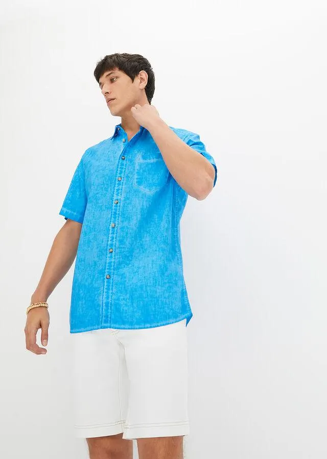 Cămaşă in cu mâneci scurte și aspect prespălat