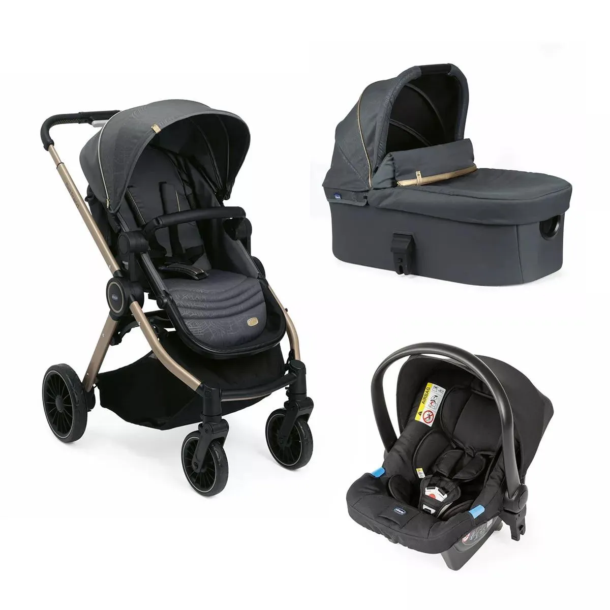 Carucior copii 3 in 1 Chicco Trio Best Friend Pro Light, City Map Re-Lux, 0luni+