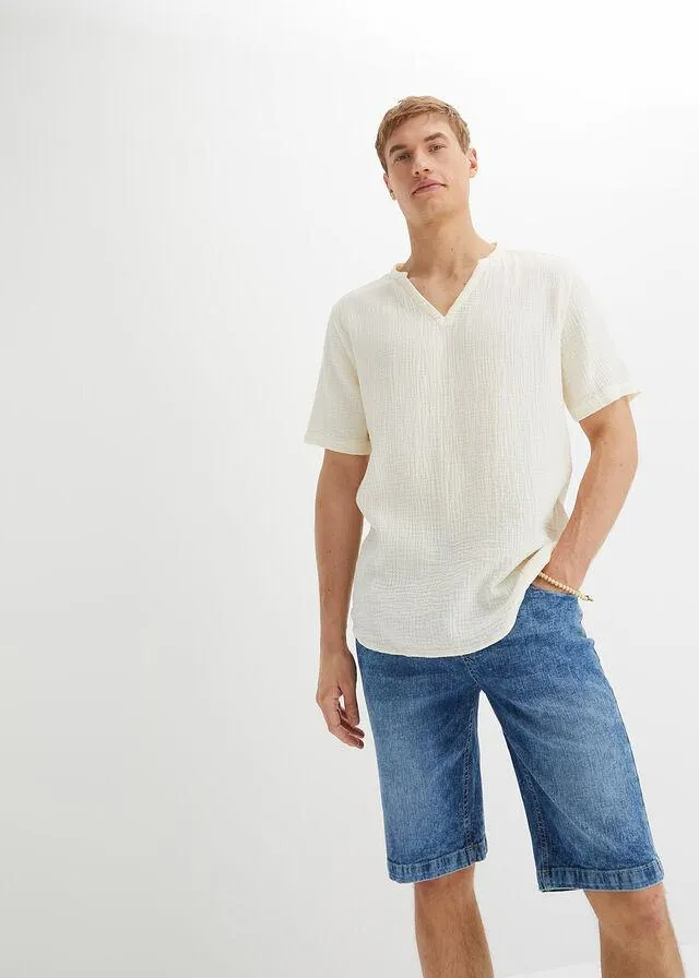 Bluză cu mâneci scurte din muselină