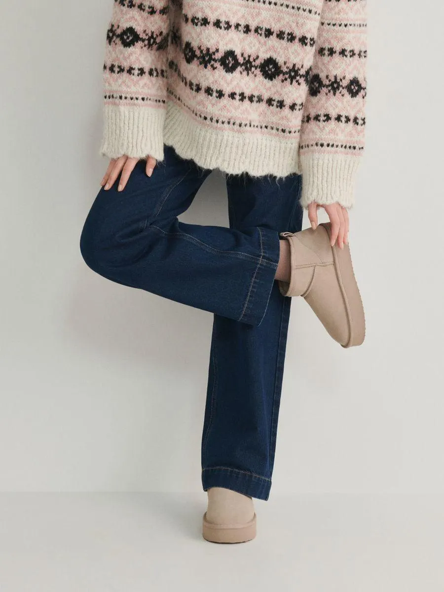 Ghete de iarnă din piele, cu platformă