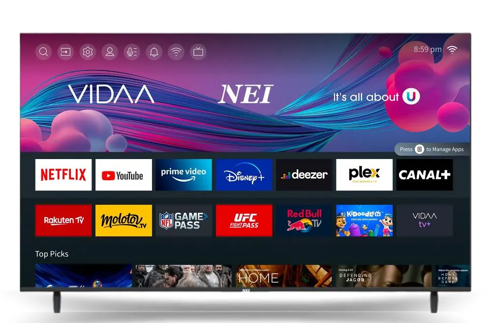 Televizor Smart Nei 65NE6901, 165 cm, Ultra HD 4K, Clasa F, Negru