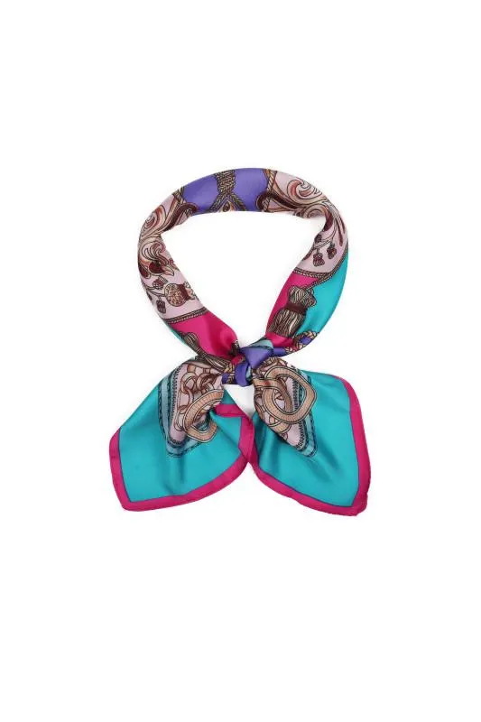 Esarfa dama ciclame patrata din vascoza cu ciucuri si lanturi