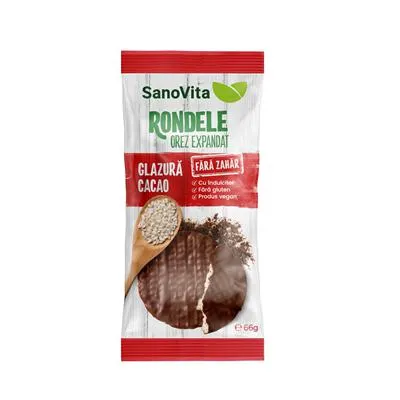 SANOVITA Rondele din Orez cu Glazura Cacao fara Zahar 66 g