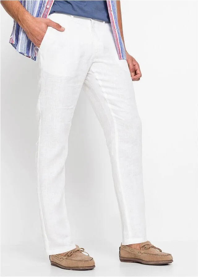 Pantaloni chino din in, regular