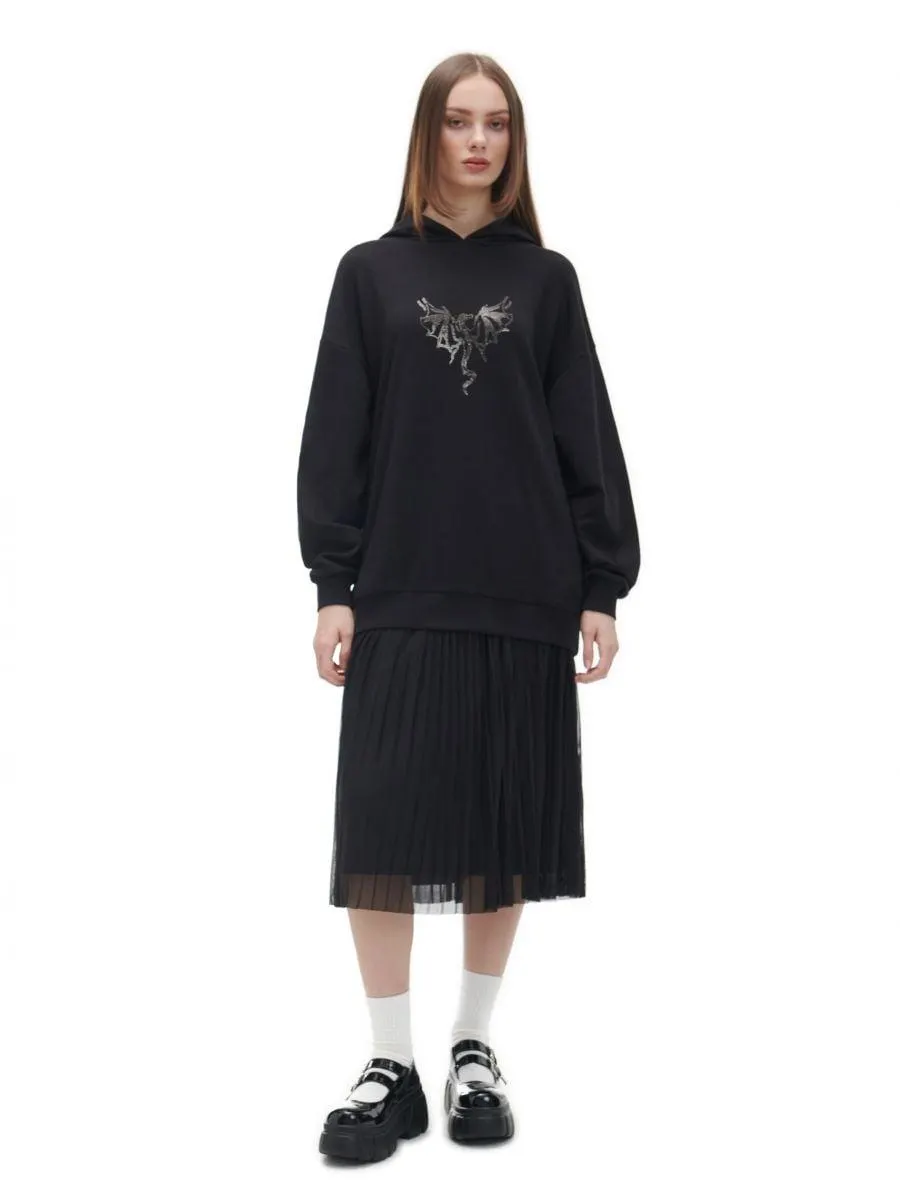 Bluză neagră cu glugă