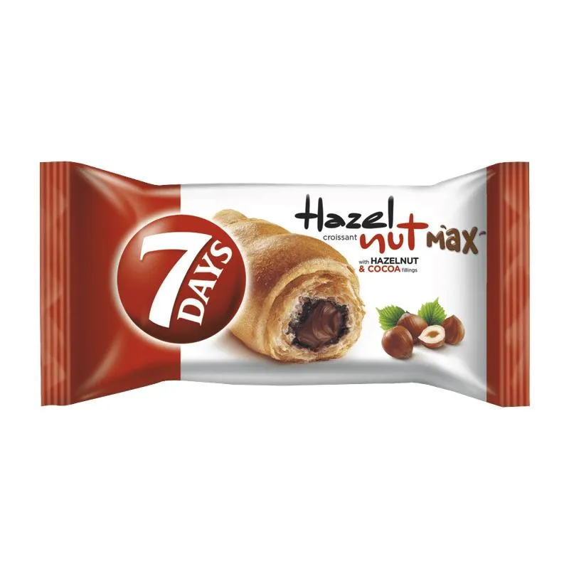 Croissant dublu cu umplutura de alune de padure 7 Days, 80 g Croissant dublu cu umplutura de alune de padure 7 Days, 80 g