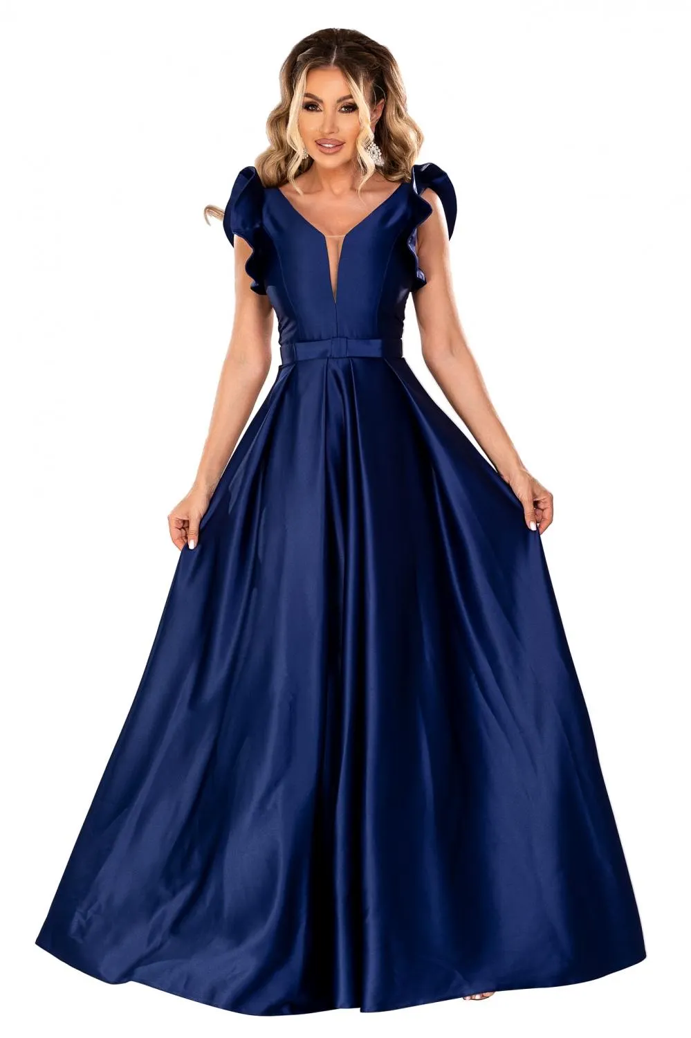 Rochie lunga eleganta tafta bleumarin