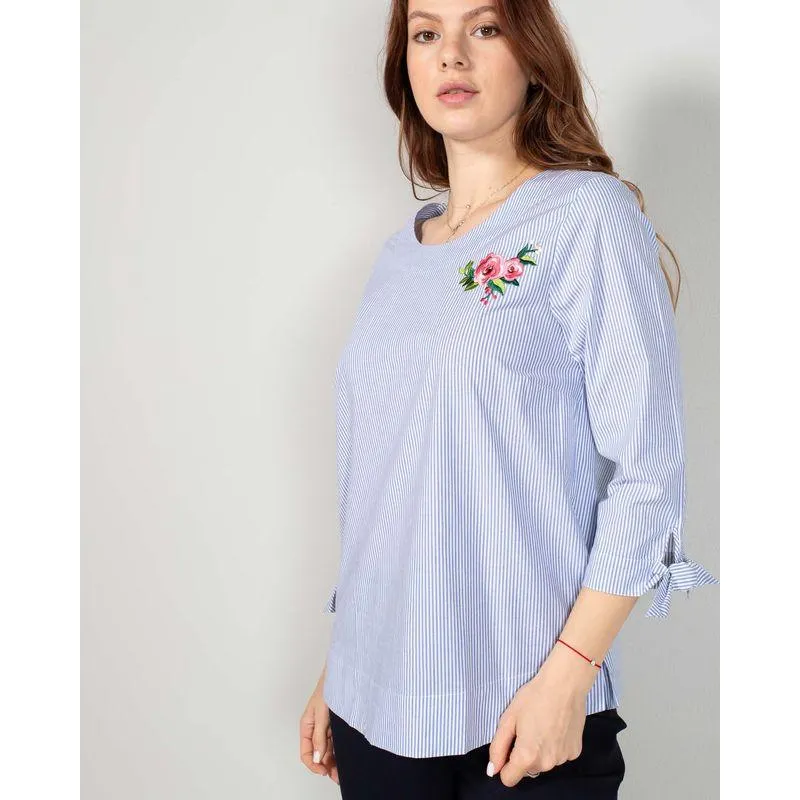 Bluza din bumbac cu dungi si maneca trei sferturi 24MAY26017