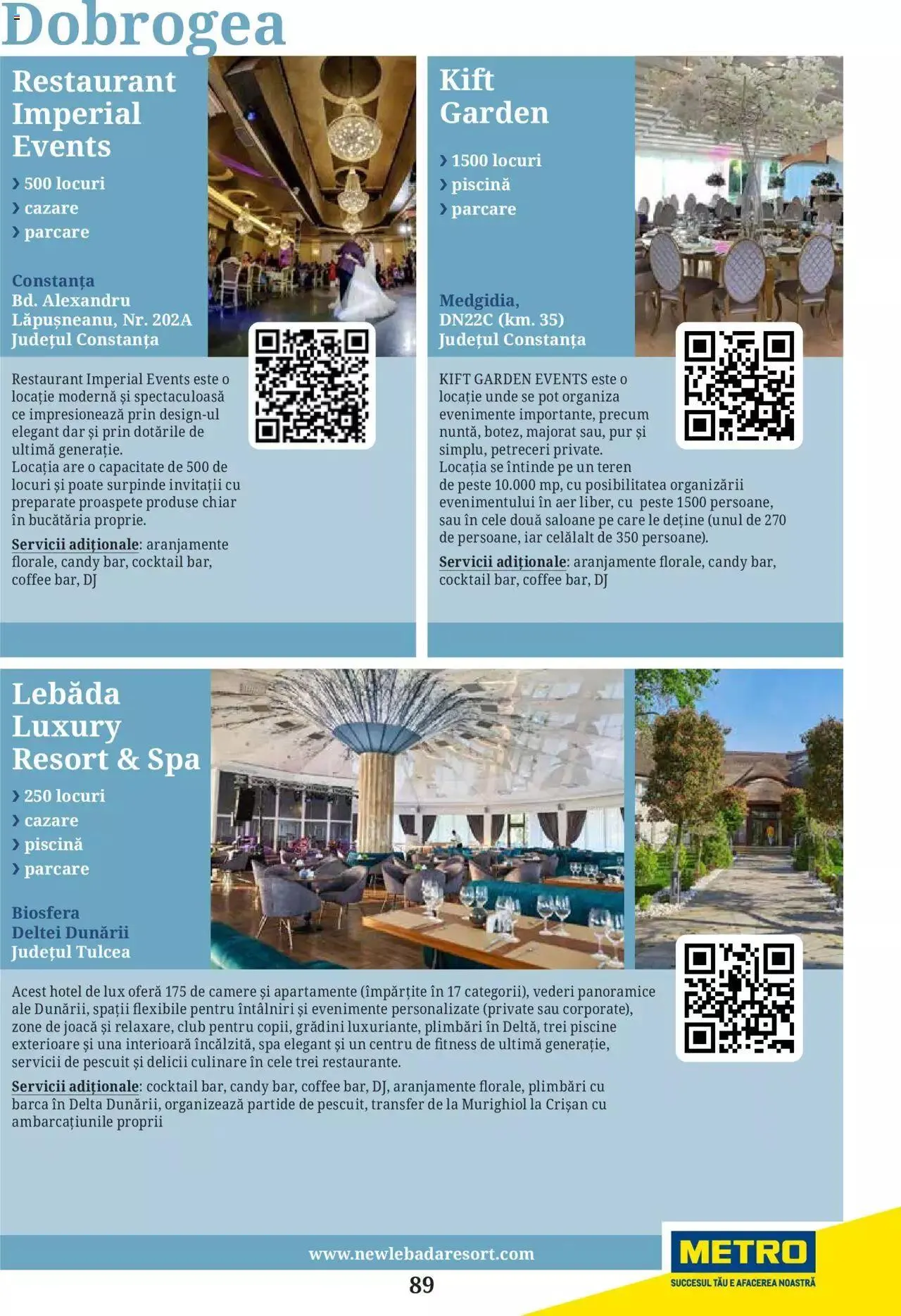 Catalog Metro - Ghid locații pentru evenimente 2022 de la 5 aprilie până la 31 decembrie 2023 - Revista Pagina 89