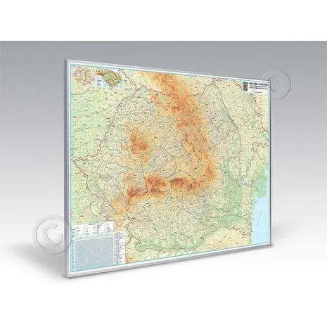 ROMANIA, HARTA MAGNETICA INRAMATA 140x200 cm, FIZICA, GEOGRAFICA, ADMINISTRATIVA, RUTIERA, rama aluminiu cu suport magnetic si agatatori