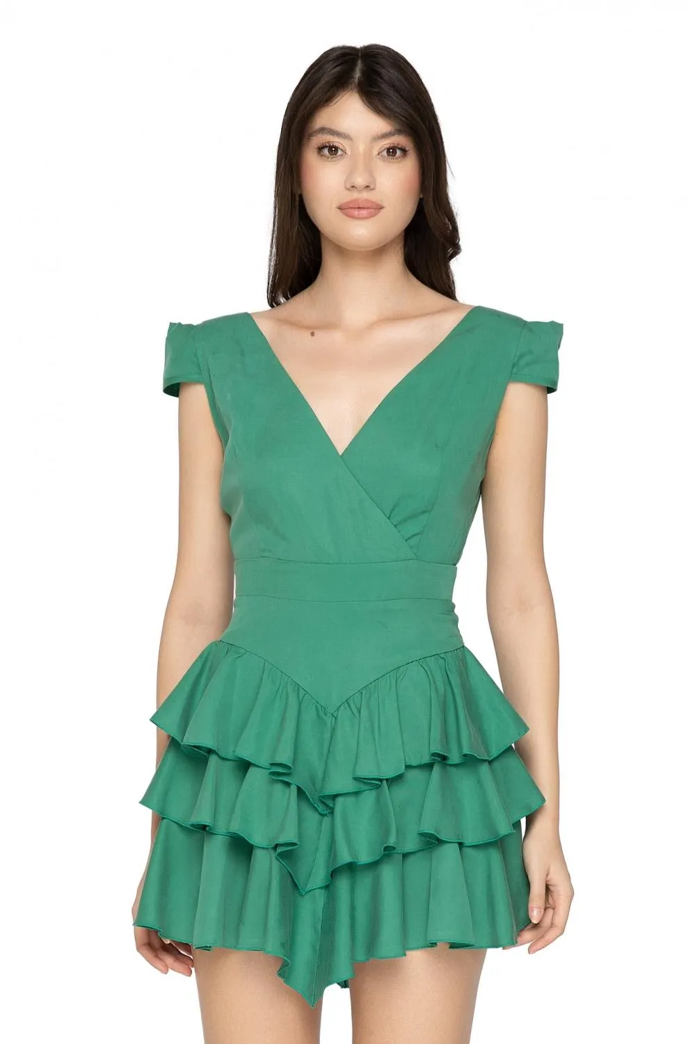 Rochie scurta verde cu volane