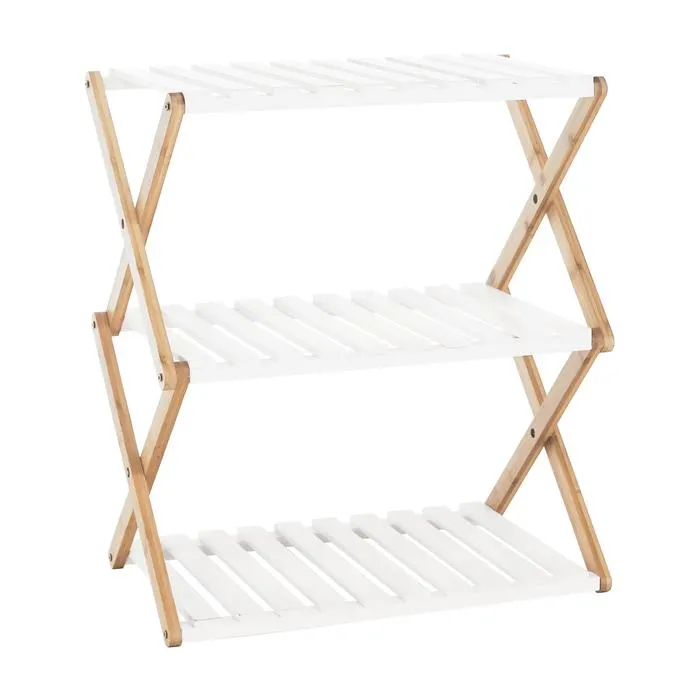 Etajera Peoria, MDF + bambus, alb + natur, 53.5 x 31.5 x 61 cm, 1C