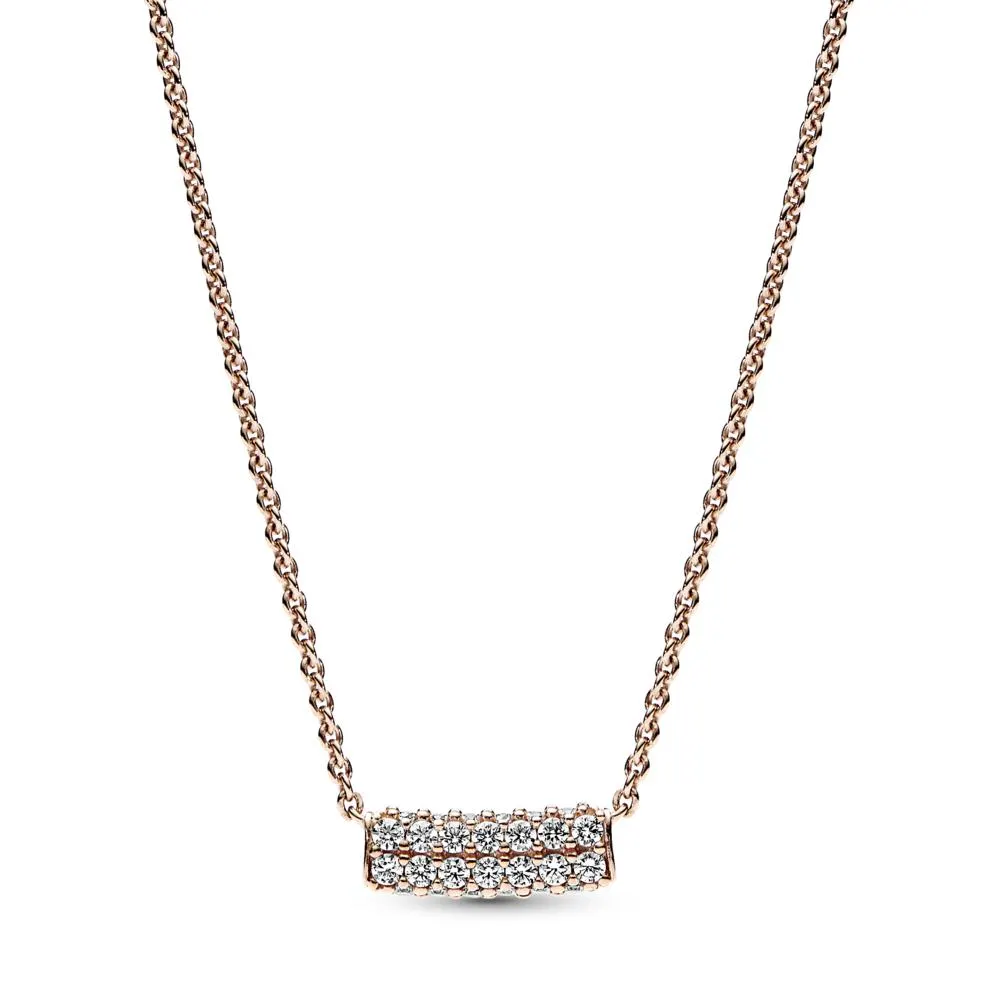 Colier cu bară cu un rând dublu de pietre pavé Pandora Timeless