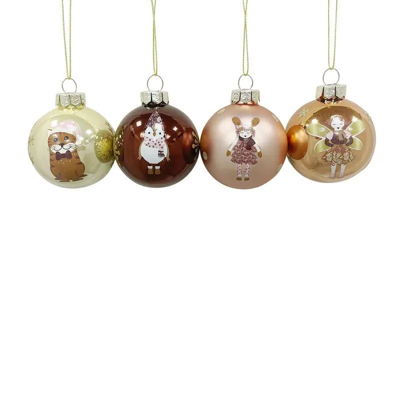 Set 4 globuri pentru Craciun Actuel, personaje pictate, 6 cm