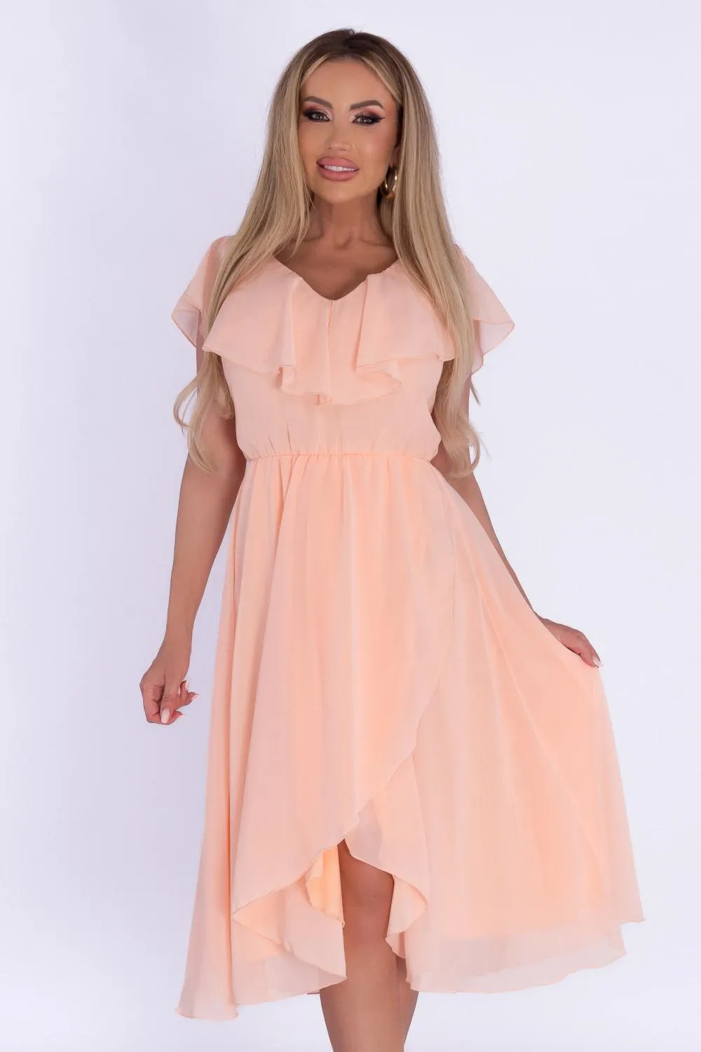 Rochie lunga voal somon