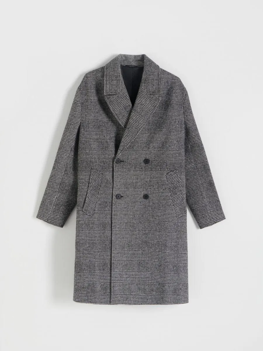 Palton cu rând dublu de nasturi și adaos de lână