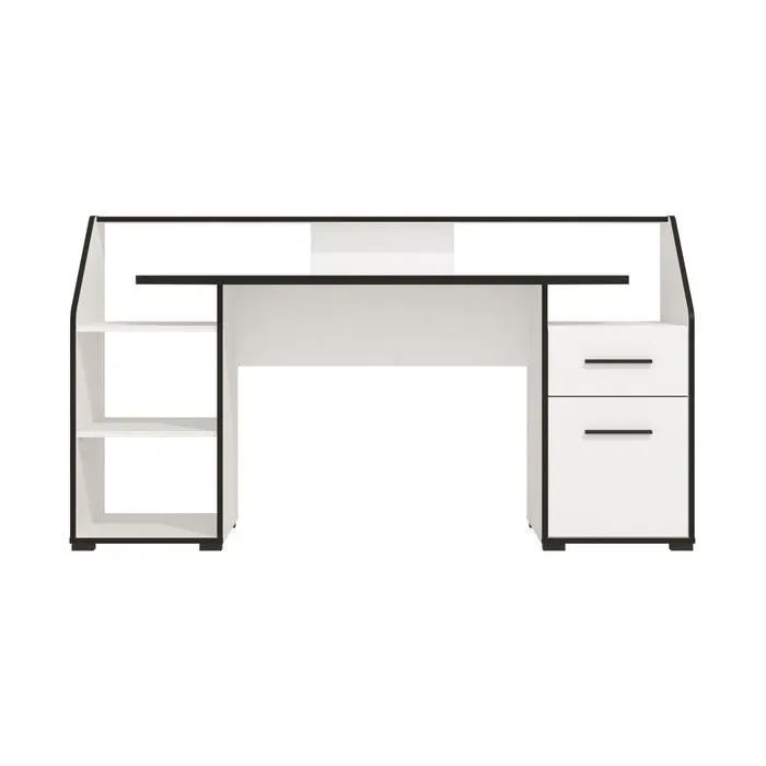 Birou cu sertar si rafturi Bletchley, pentru calculator, alb, 170 x 65 x 92 cm, 2C