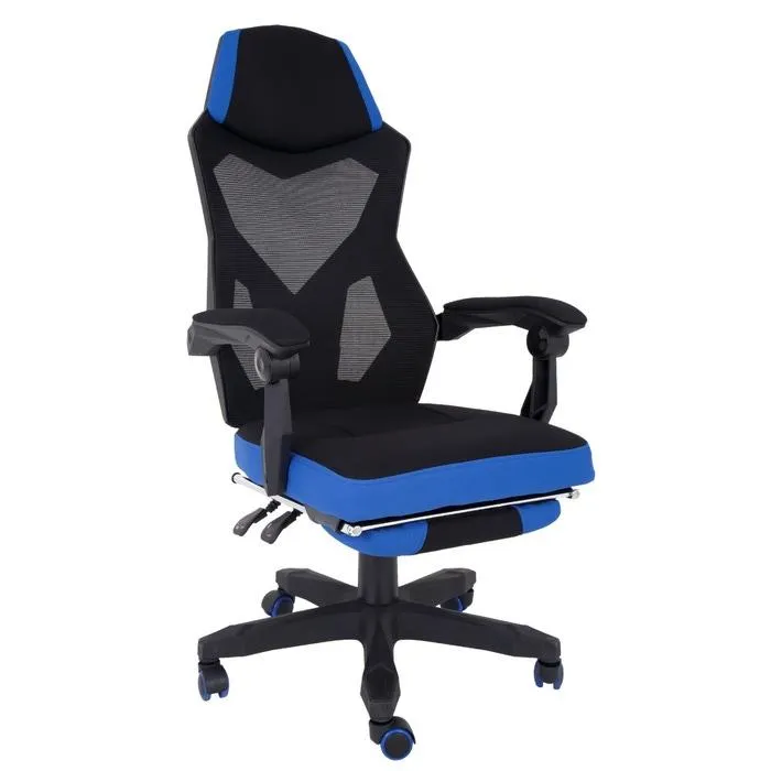 Scaun gaming Florenta, rotativ, stofa + mesh, negru + albastru