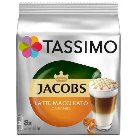 Capsule cafea, Jacobs Tassimo Caramel Macchiato, 8 bauturi x 295 ml, 8 capsule specialitate cafea + 8 capsule lapte