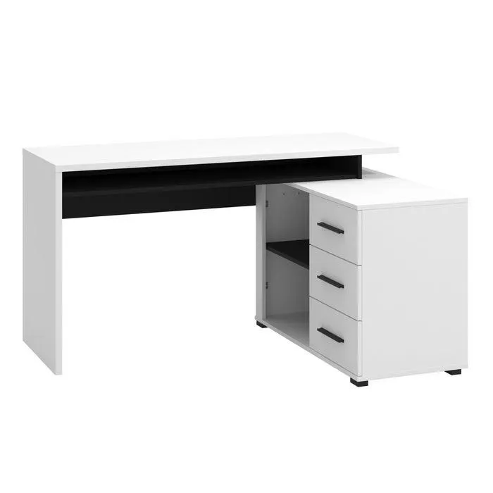 Birou pe colt Arhimed, pentru calculator, alb + negru, 137.6 x 101.6 x 75 cm, 2C