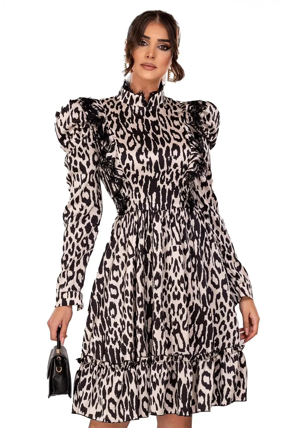 Rochie baby doll animal print cu volanase