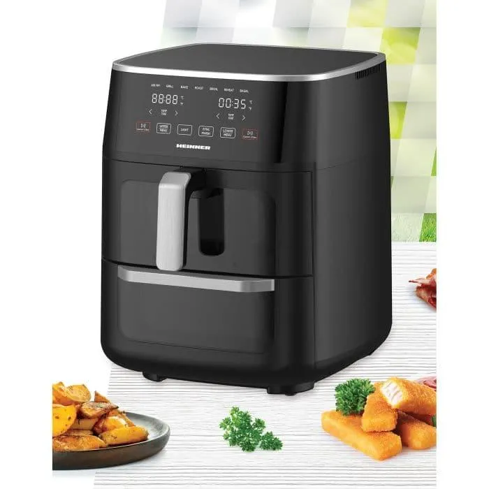 Friteuza cu aer cald Heinner HAFO-M11BK1700, 2 compartimente, 1850 W, 11 l, 10 programe, Termostat reglabil, Negru