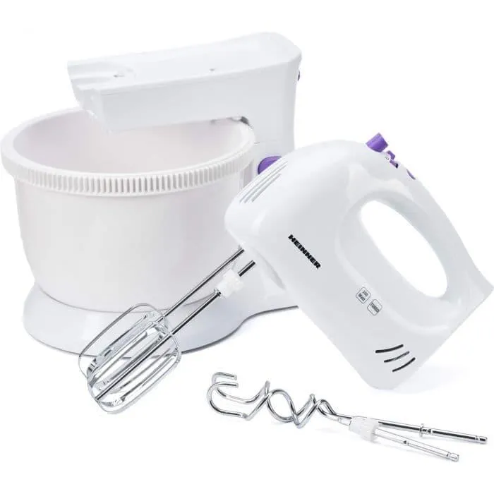 Mixer cu bol Heinner HMB-350UV, 300 W, 2.5 l, 5 viteze, Alb
