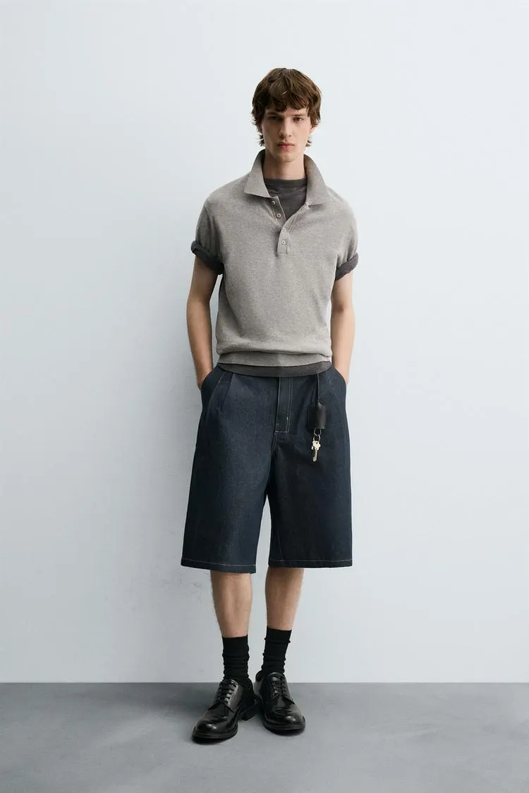 BERMUDE DENIM RELAXED FIT CU PLIURI