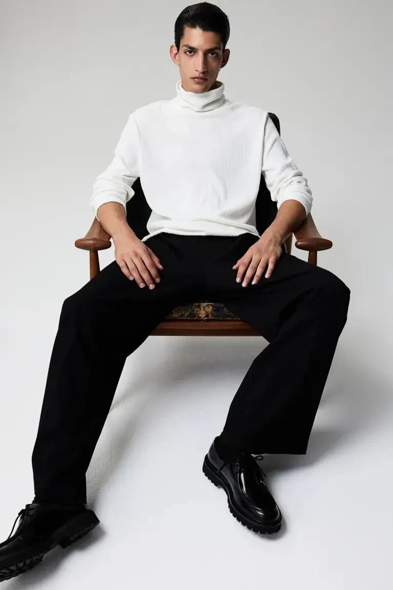 Regular Fit Ribbed polo-neck jumper