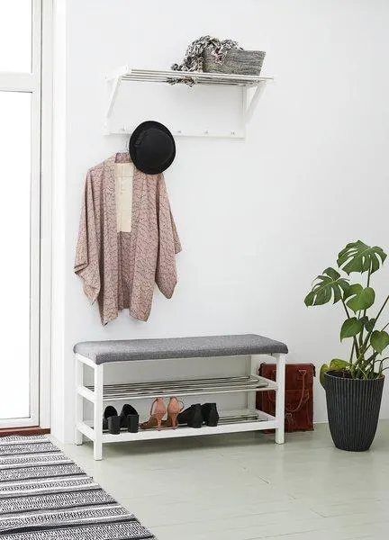 Bancă EGESKOV rafturi pantofi oțel/alb