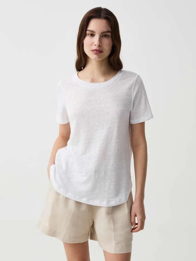 Optical White Linen T-shirt with round neck