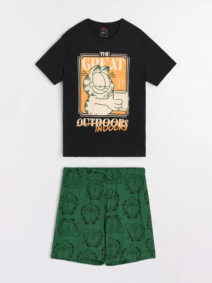 Pijama din bumbac în două piese cu imprimeu Garfield