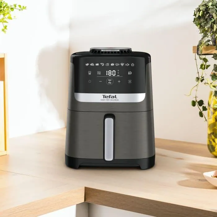 Friteuza cu aer cald Tefal Easy Fry Silence EY551HE0, 1670 W, 5l, 10 programe presetate, Ecran LCD, Termostat reglabil, Gri