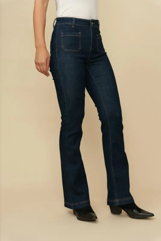 Blugi drepti cu buzunare patrate 410 Bleumarin inchis