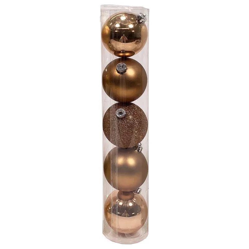 Set 5 globuri pentru brad de Craciun Actuel, plastic, aramiu, 8 cm
