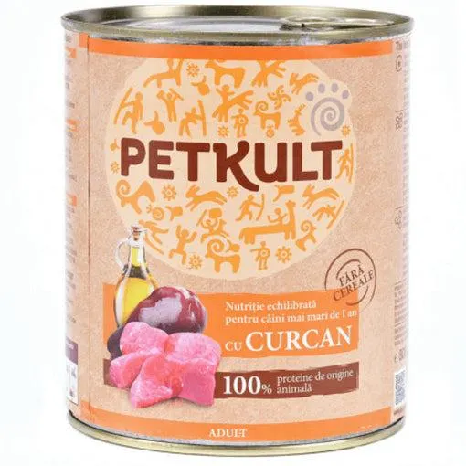 Hrana umeda pentru caini Petkult Adult cu curcan 800g