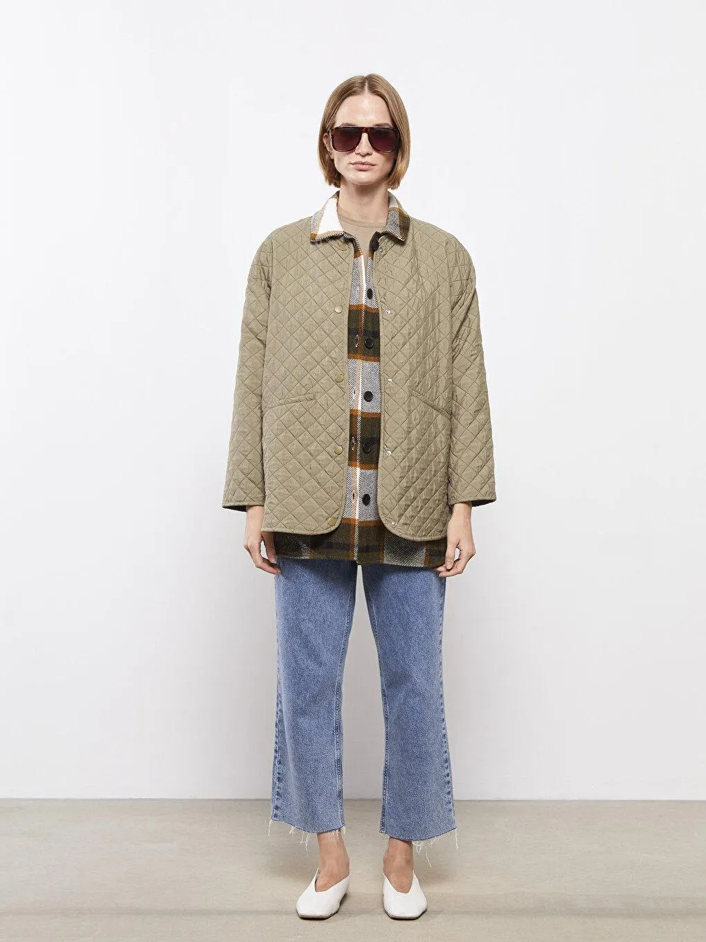 Palton Matlasat Cu Mânecă Lungă Şi Cu Decolteu Rotund,Pentru Femei