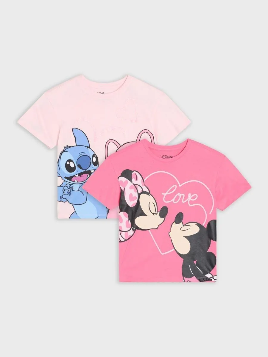 Tricou din bumbac cu imprimeu Minnie and Stitch 2 pack