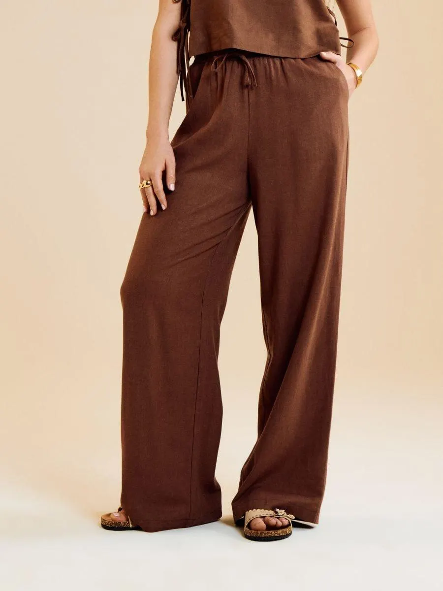 Pantaloni din viscoză cu amestec de in