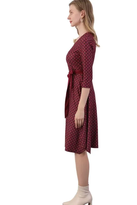 Rochie de zi in colturi din tricot print geometric verde