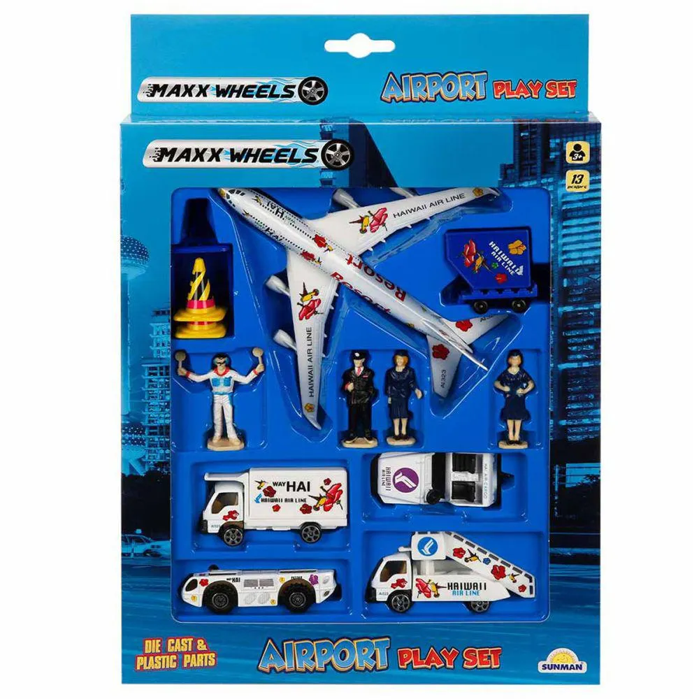 Set de joaca cu vehicule, Maxx Wheels, Aeroport, 13 piese
