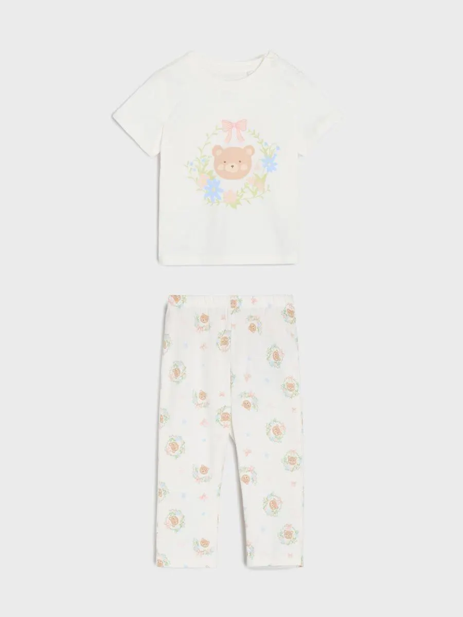 Pijama din două piese cu motiv de ursuleț