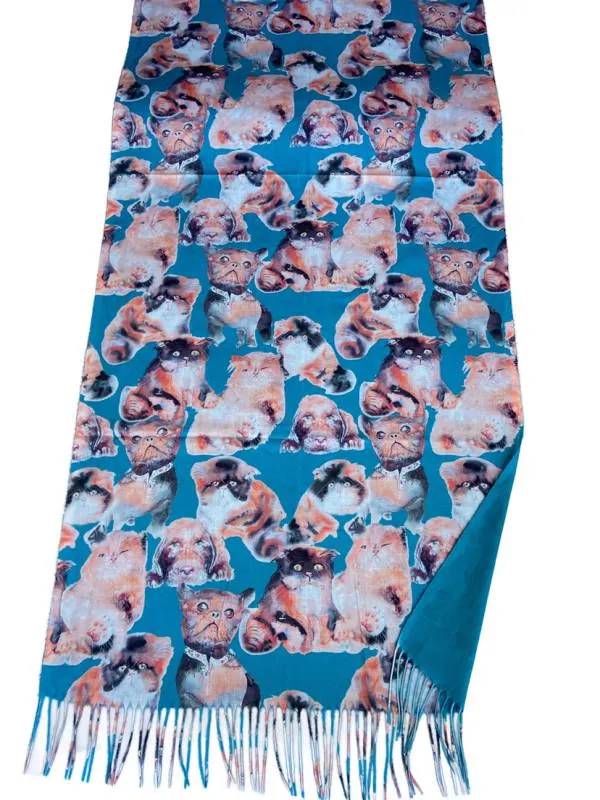 Esarfa dama cu franjuri vascoza cu lana bleu cu catei