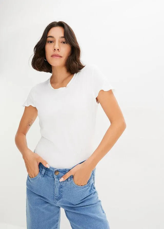 Tricou cu tiv ondulat la mâneci