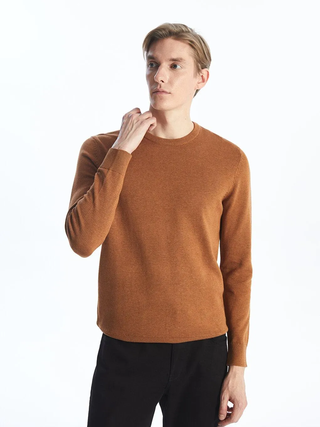 Pulover Tricotat Cu Mânecă Lungă, Cu Decolteu Rotund,Pentru Bărbați