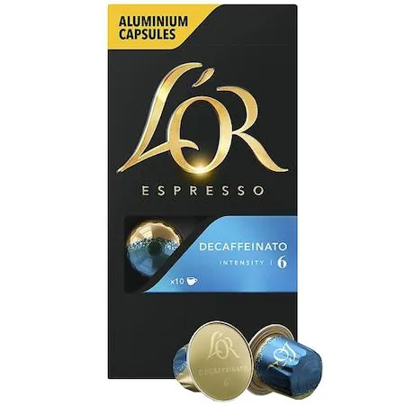 Pachet promo: 3 x Capsule cafea decofeinizata, L'OR Espresso decaffeinato, intensitate 6, 10 bauturi x 40 ml, compatibile cu sistemul Nespresso®*, 10 capsule aluminiu