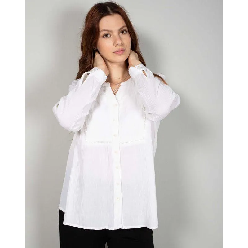 Bluza din bumbac cu nasturi si maneci ajustabile N240157037