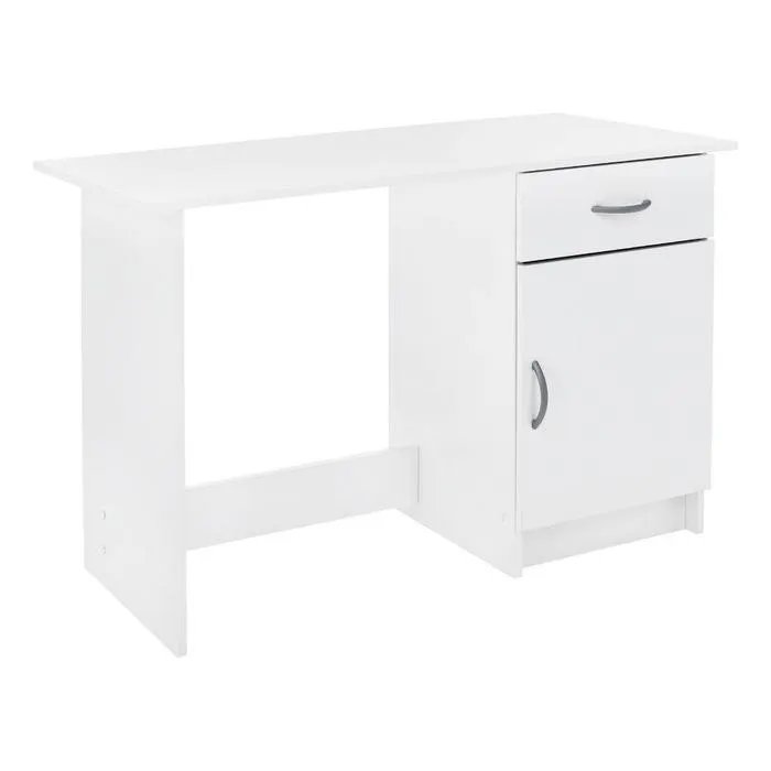 Birou cu sertar si dulap Siriss, pentru calculator, alb, 108.5 x 50 x 75.4 cm, 1C