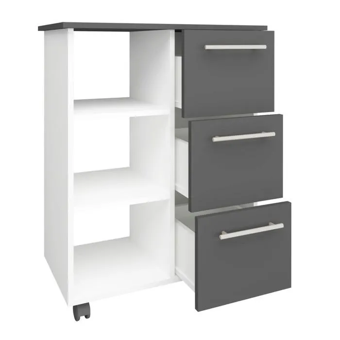 Etajera Livia, PAL, gri antracit + alb, 68 x 38 x 85 cm, 1C