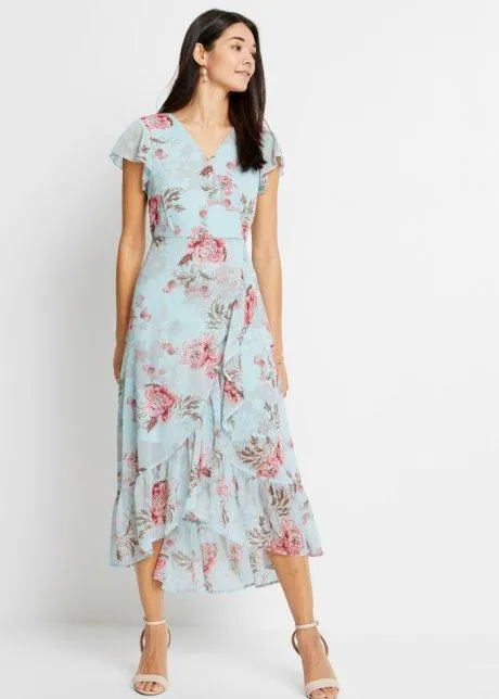 Mönstrad klänning med volanger